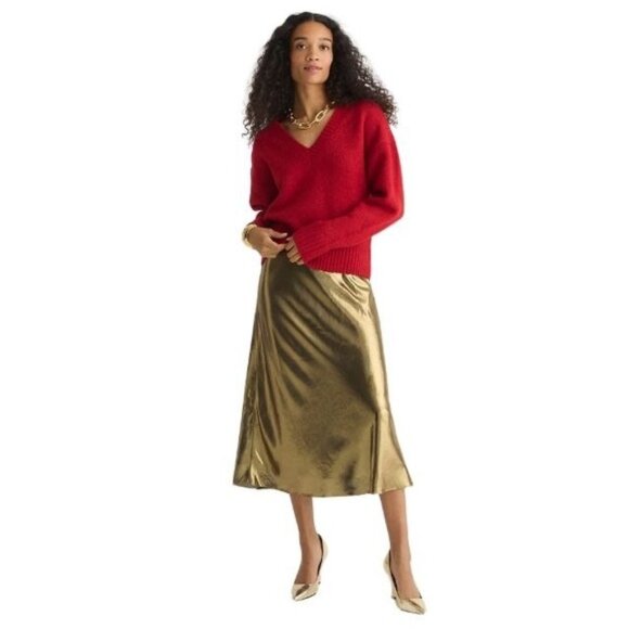 J. Crew Dresses & Skirts - NWT J.Crew Gwyneth Slip Skirt – Gold Lamé Midi Bias Cut Satin Look Size XL